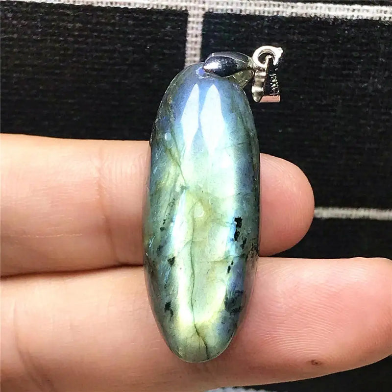 Natural Yellow Light Labradorite Necklace Pendant 35x14mm
