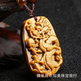 Yellow Jade Tiger Eye Dragon Pendant Necklace Charm Jadeite Jewelry