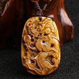 Yellow Jade Tiger Eye Dragon Pendant Necklace Charm Jadeite Jewelry