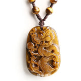 Yellow Jade Tiger Eye Dragon Pendant Necklace Charm Jadeite Jewelry
