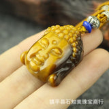 Yellow Chinese Jade Tiger Eye Guanyin Pendant Necklace Charm