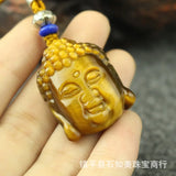 Yellow Chinese Jade Tiger Eye Guanyin Pendant Necklace Charm