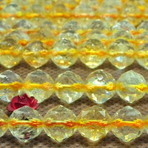 Natural Yellow Citrine Diamond Faceted Round Beads Gemstone Bracelet Necklace