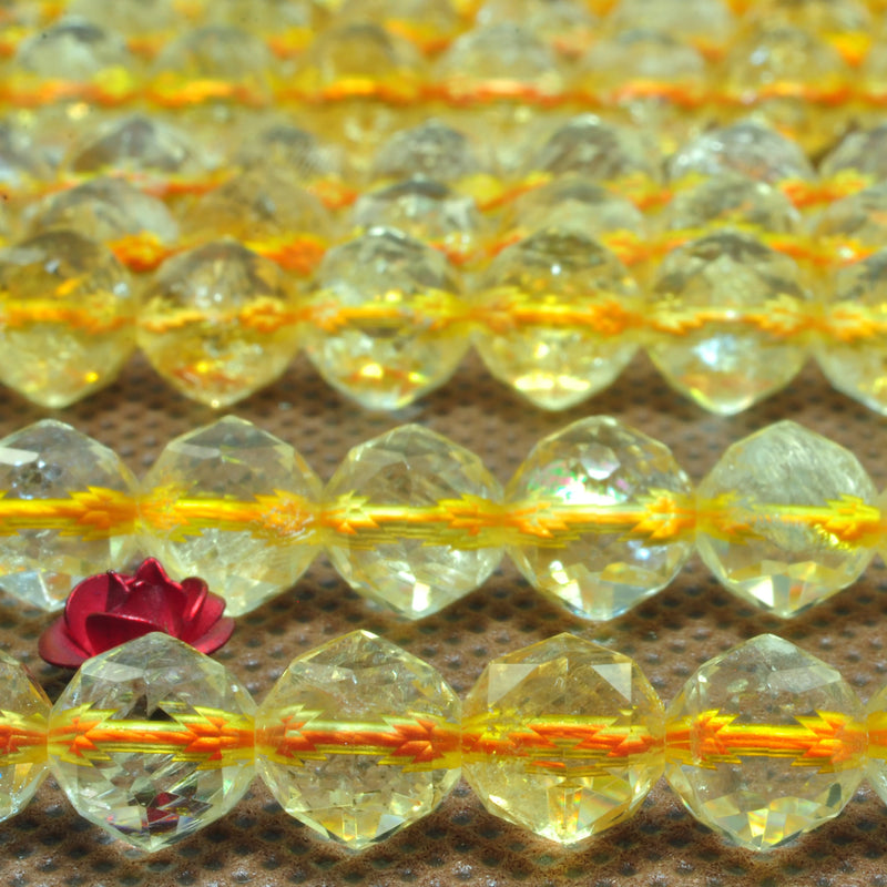 Natural Yellow Citrine Diamond Faceted Round Beads Gemstone Bracelet Necklace