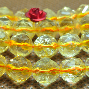 Natural Yellow Citrine Diamond Faceted Round Beads Gemstone Bracelet Necklace