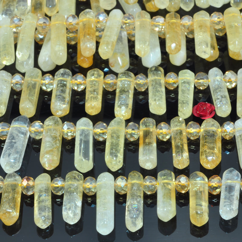 Natural Yellow Citrine Faceted Double Terminated Point Top Drilled Loose Beads