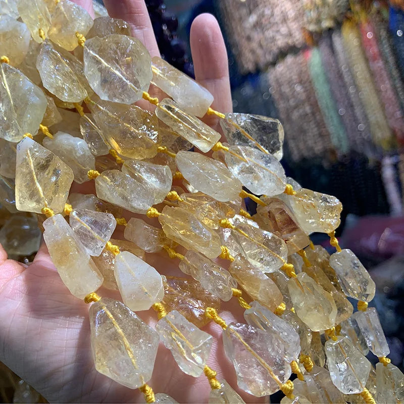 Natural Yellow Citrine Quartz Beads 15'' Irregular DIY Loose Beads