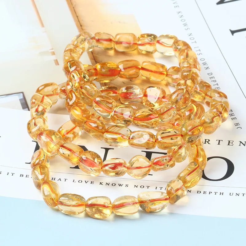 Yellow Citrine Quartz Crystal Bead Bracelet Stretch 9x7mm AAAAA