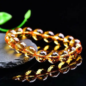 Natural Yellow Citrine Quartz Faceted Beads Bracelet 8mm-14mm AAAAA