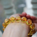 Natural Yellow Citrine Quartz Crystal Clear Faceted Round Beads Bracelet