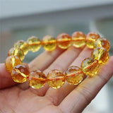Natural Yellow Citrine Quartz Crystal Clear Faceted Round Beads Bracelet