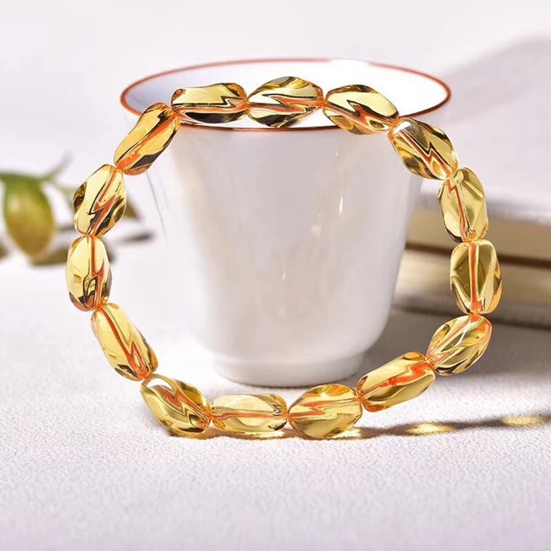 Natural Yellow Citrine Quartz Crystal Faceted Beads Bracelet 13x9mm