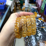 Yellow Citrine Stone Beads Bracelet Gemstone Bangle For Women/Men Gift