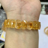 Yellow Citrine Stone Beads Bracelet Gemstone Bangle Birth Stone For Gemini