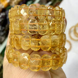 Yellow Citrine Stone Beads Bracelet Gemstone Bangle Birth Stone For Gemini