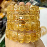 Yellow Citrine Stone Beads Bracelet Gemstone Bangle Birth Stone For Gemini