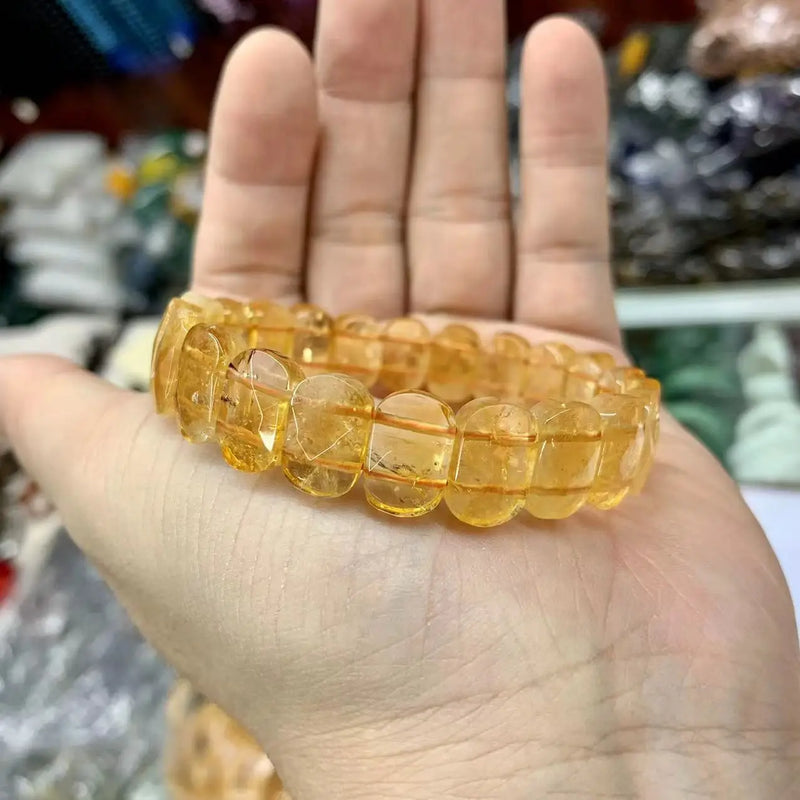 Yellow Citrine Stone Beads Bracelet Gemstone Bangle Birth Stone For Gemini
