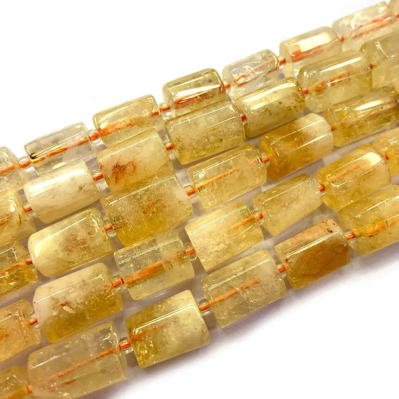 Natural Yellow Citrines Beads 15" Column Barrel Spacer DIY Loose Quartz Beads