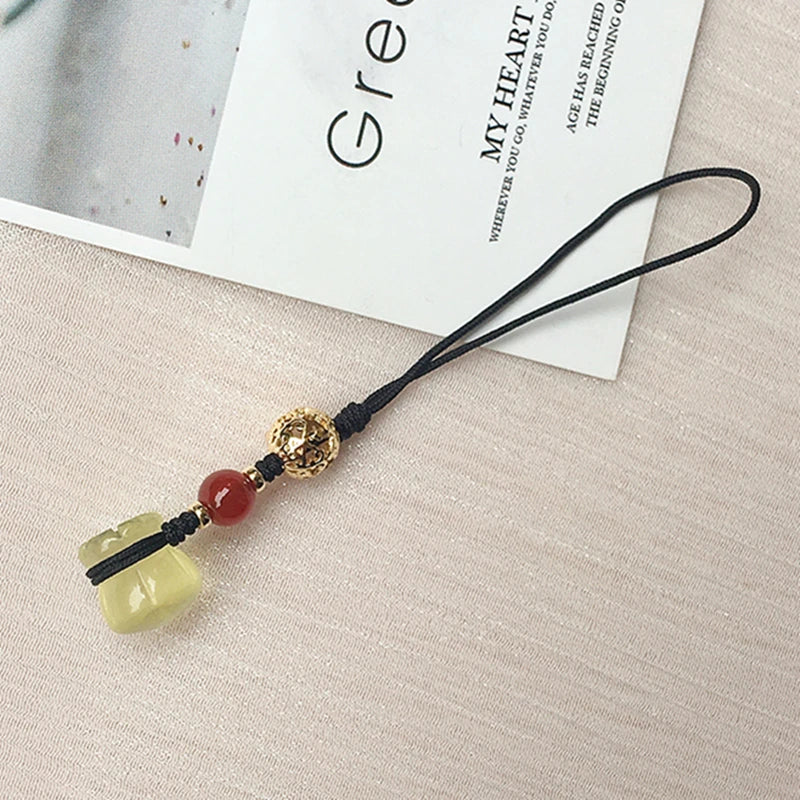 Yellow Citrines Money Bag Keychain Pendant Rope Lucky Feng Shui Hanging