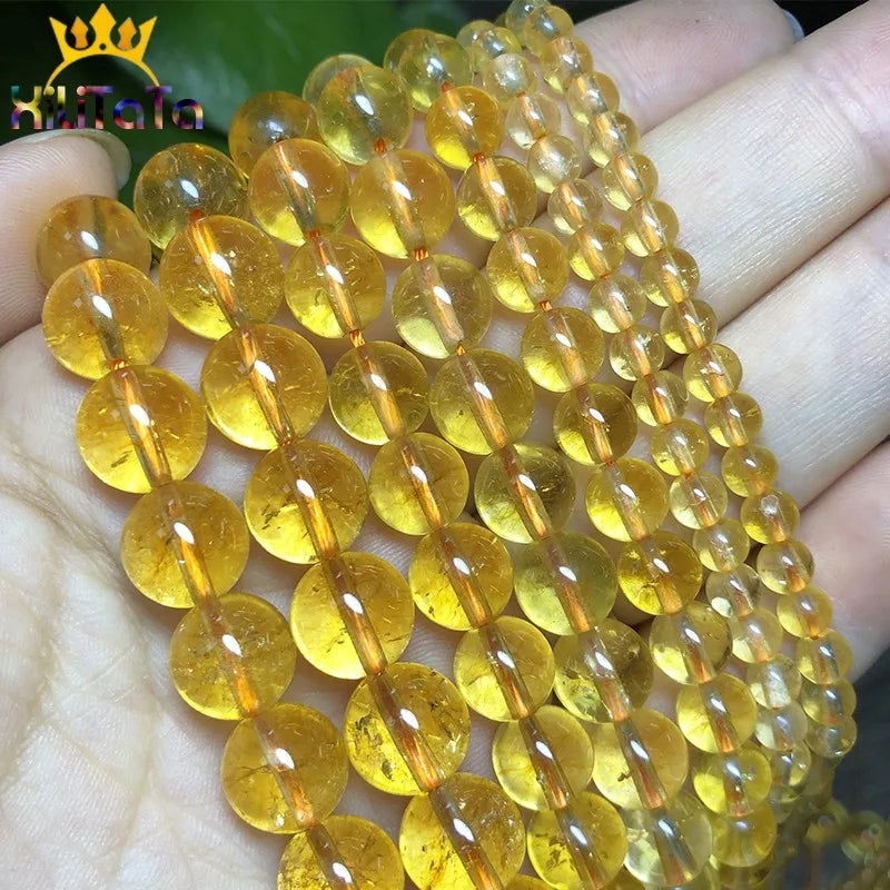 Yellow Crystal Citrine Quartz Beads Round Loose Spacer 4/6/8/10mm DIY Bracelet