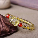 Yellow Crystal Pixiu Bracelet Citrine Gemstone Fengshui Wealth Protection