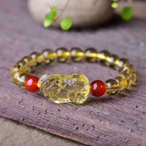 Yellow Crystal Pixiu Bracelet Citrine Gemstone Fengshui Wealth Protection