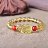 Yellow Crystal Pixiu Bracelet Citrine Gemstone Fengshui Wealth Protection