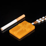 Yellow Dragon Jade Hand Carved Cross Pendant Jesus Necklace