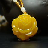 Yellow Dragon Jade Rose Pendant Boutique Jewelry Peony Flower Necklace