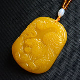 Yellow Dragon Jade Tiger Pendant Necklace