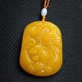 Yellow Dragon Jade Tiger Pendant Necklace