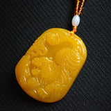 Yellow Dragon Jade Tiger Pendant Necklace