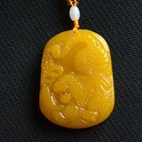 Yellow Dragon Jade Tiger Pendant Necklace