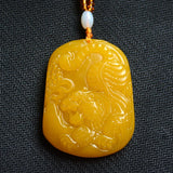 Yellow Dragon Jade Tiger Pendant Necklace