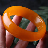 Natural Yellow Dragon Jade Hand Carved Wide Band Bracelet