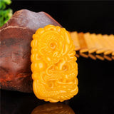 Yellow Dragon Jade Zodiac Dragon Pendant Necklace