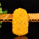 Yellow Dragon Jade Zodiac Dragon Pendant Necklace