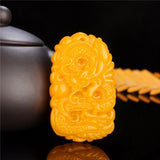 Yellow Dragon Jade Zodiac Dragon Pendant Necklace