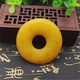 Yellow Dragon Jade Safe Buckle Pendant Auspicious Cloud Necklace