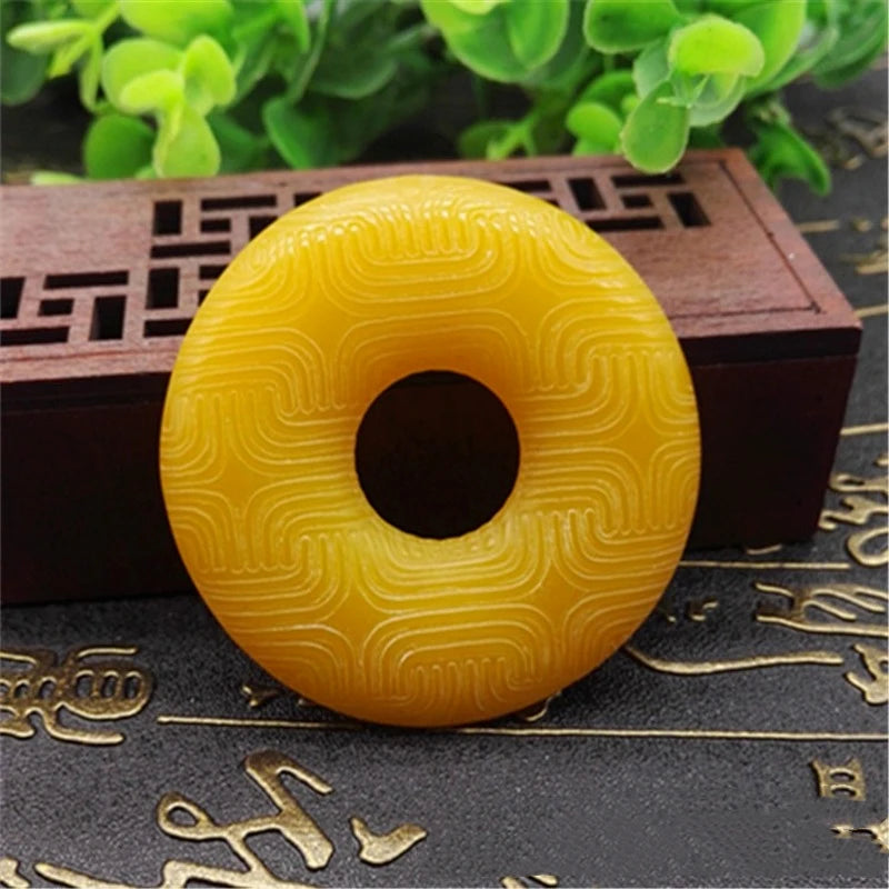 Yellow Dragon Jade Safe Buckle Pendant Auspicious Cloud Necklace