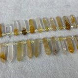 Yellow Gelatinous Quartz Crystal Point Beads 15'' Stick DIY Loose Beads