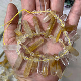 Yellow Gelatinous Quartz Crystal Point Beads 15'' Stick DIY Loose Beads