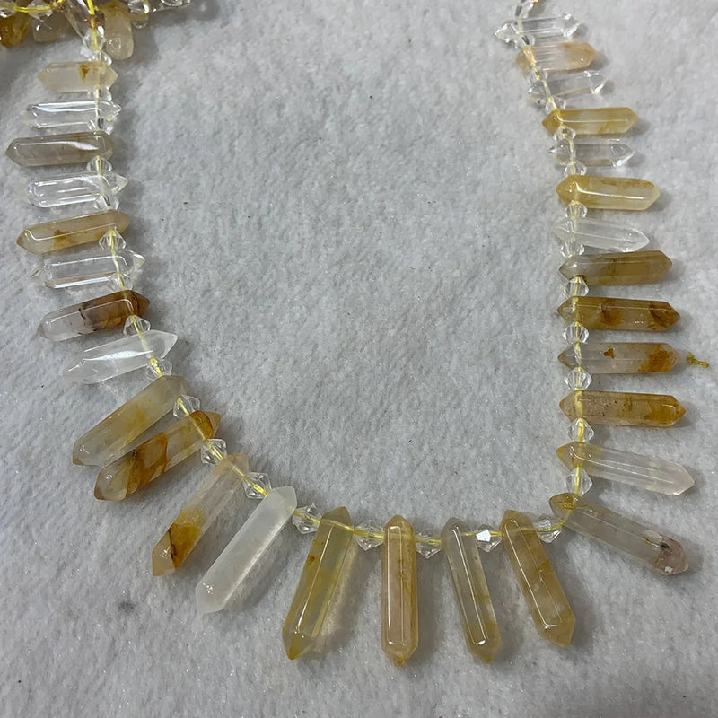Yellow Gelatinous Quartz Crystal Point Beads 15'' Stick DIY Loose Beads