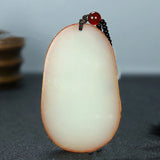 Natural Yellow Hand Carved Hollow Fuzi Jade Pendant Boutique Jewelry