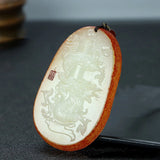Natural Yellow Hand Carved Hollow Fuzi Jade Pendant Boutique Jewelry