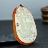 Natural Yellow Hand Carved Hollow Fuzi Jade Pendant Boutique Jewelry