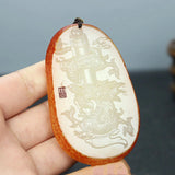 Natural Yellow Hand Carved Hollow Fuzi Jade Pendant Boutique Jewelry