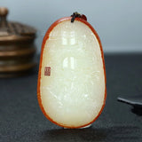 Natural Yellow Hand Carved Hollow Fuzi Jade Pendant Boutique Jewelry