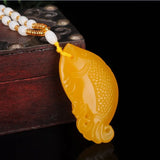 Yellow Hand-carved Carp Jade Pendant Fish Necklace Gift