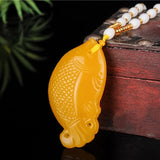 Yellow Hand-carved Carp Jade Pendant Fish Necklace Gift